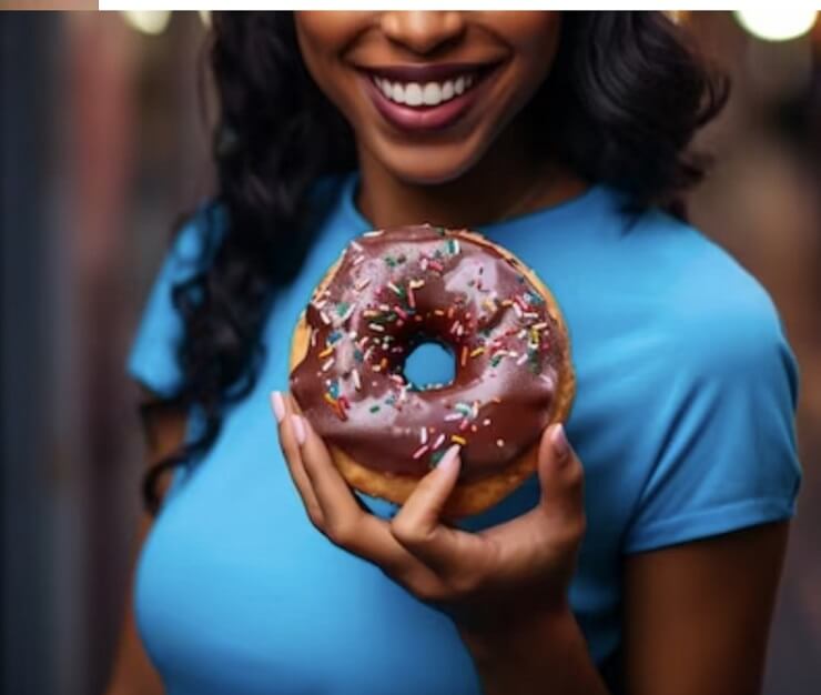 Girl holding a donut metaphorically representing the sexual practice of rimming the anus