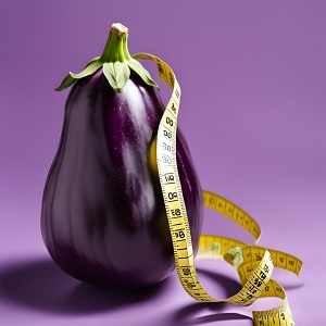 Eggplant depicting a penis with a measure tape